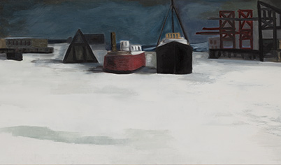 CLAUDE PICHER Le port de Québec en hiver Huile sur toile 